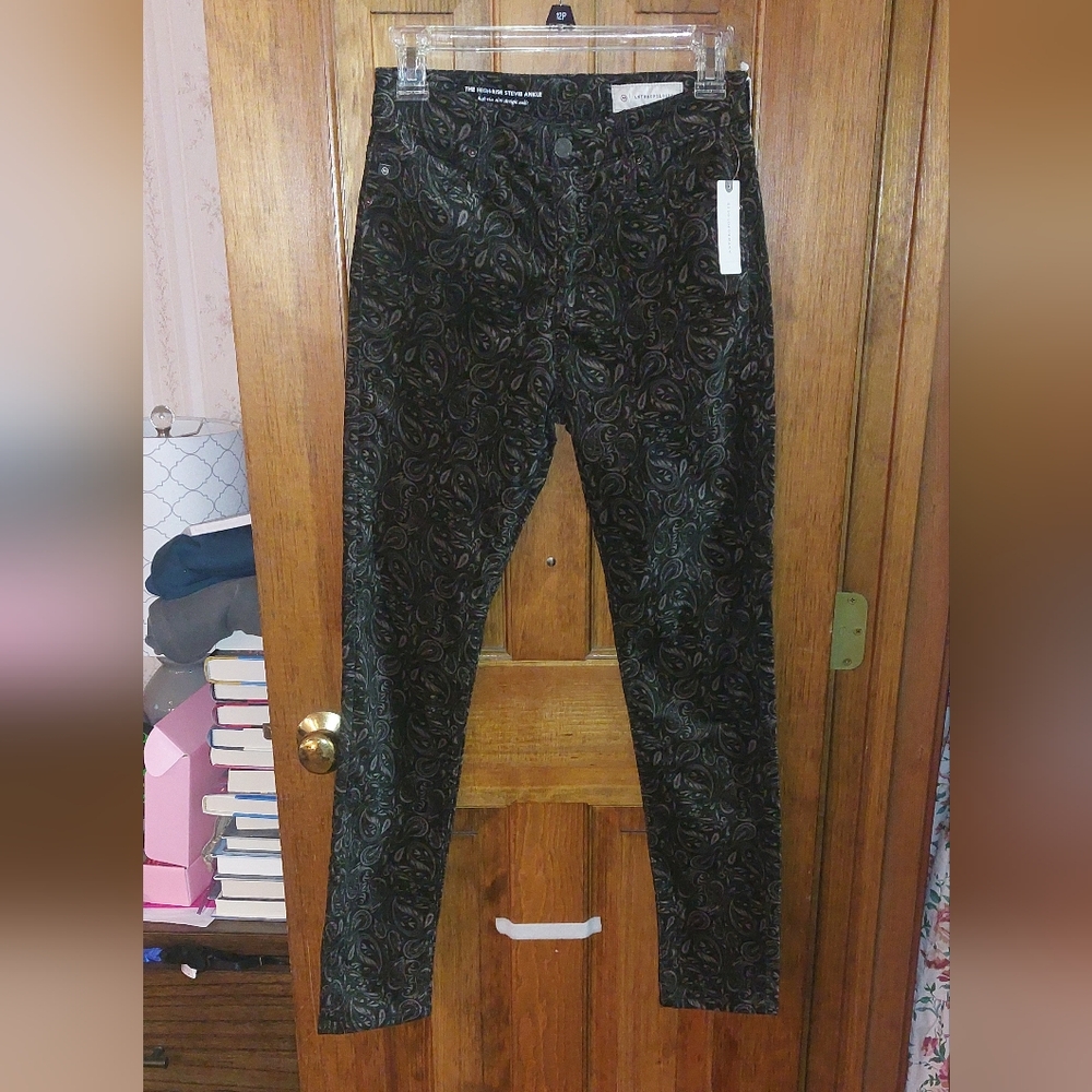 Anthropologie AG The Stevie Velvet High Rise Skinny Jeans Paisley Print - Picture 6 of 12